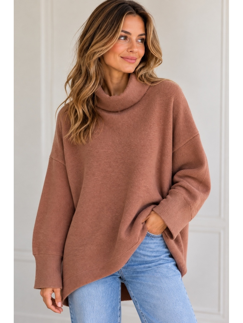 Free People Cowl Neck Tunic Sweater Dusty Mauve Size Large